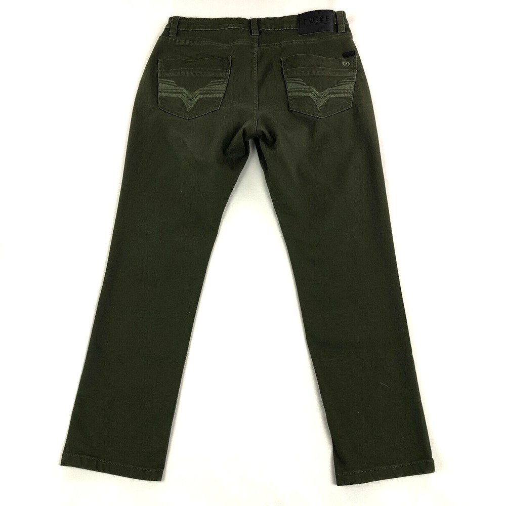 TWICE Jeans Mens 34x30 (Actual 32x28) Slim Straight Leg Dark Green Mid Rise - Picture 2 of 12